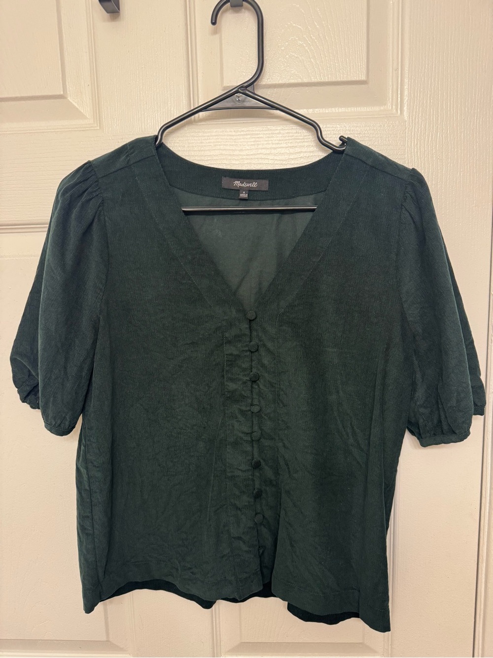 Madewell Forest Green V-Neck Button-Front Blouse